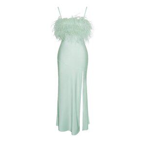 Yanir Satin Maxi Feathered Dress